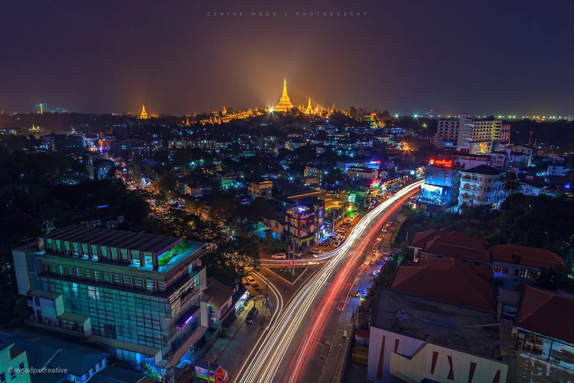 Beautiful Cityscape of Yangon and Shwedagon Pagoda