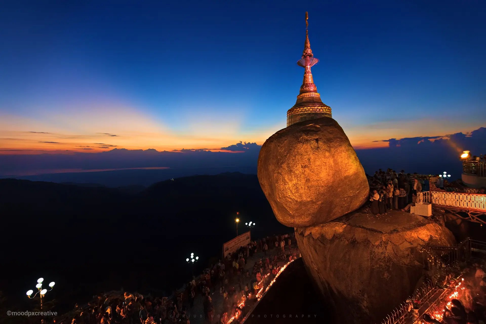 The Beautiful Last Light of The Day at the Lighting Festival - Golden Rock Pagoda